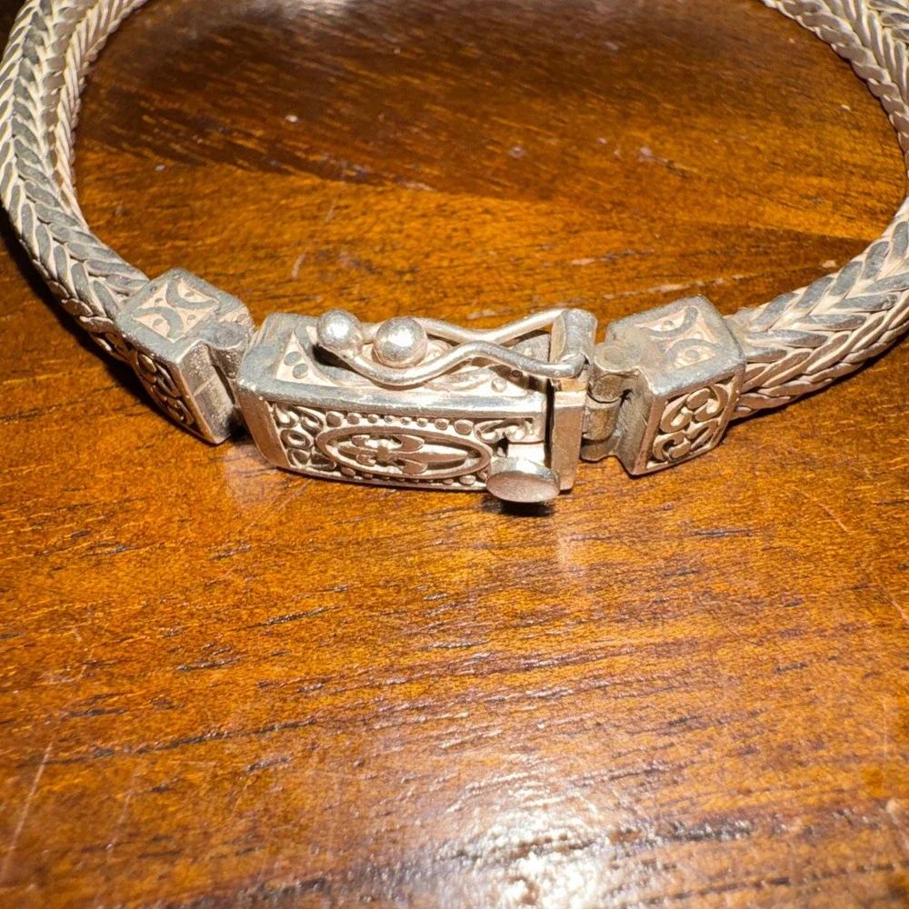 Bali Handmade Braided Chain Link Bracelet 925 Sterling Silver 6mm Solid 45g